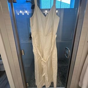 Loft off-white cropped linen jumpsuit